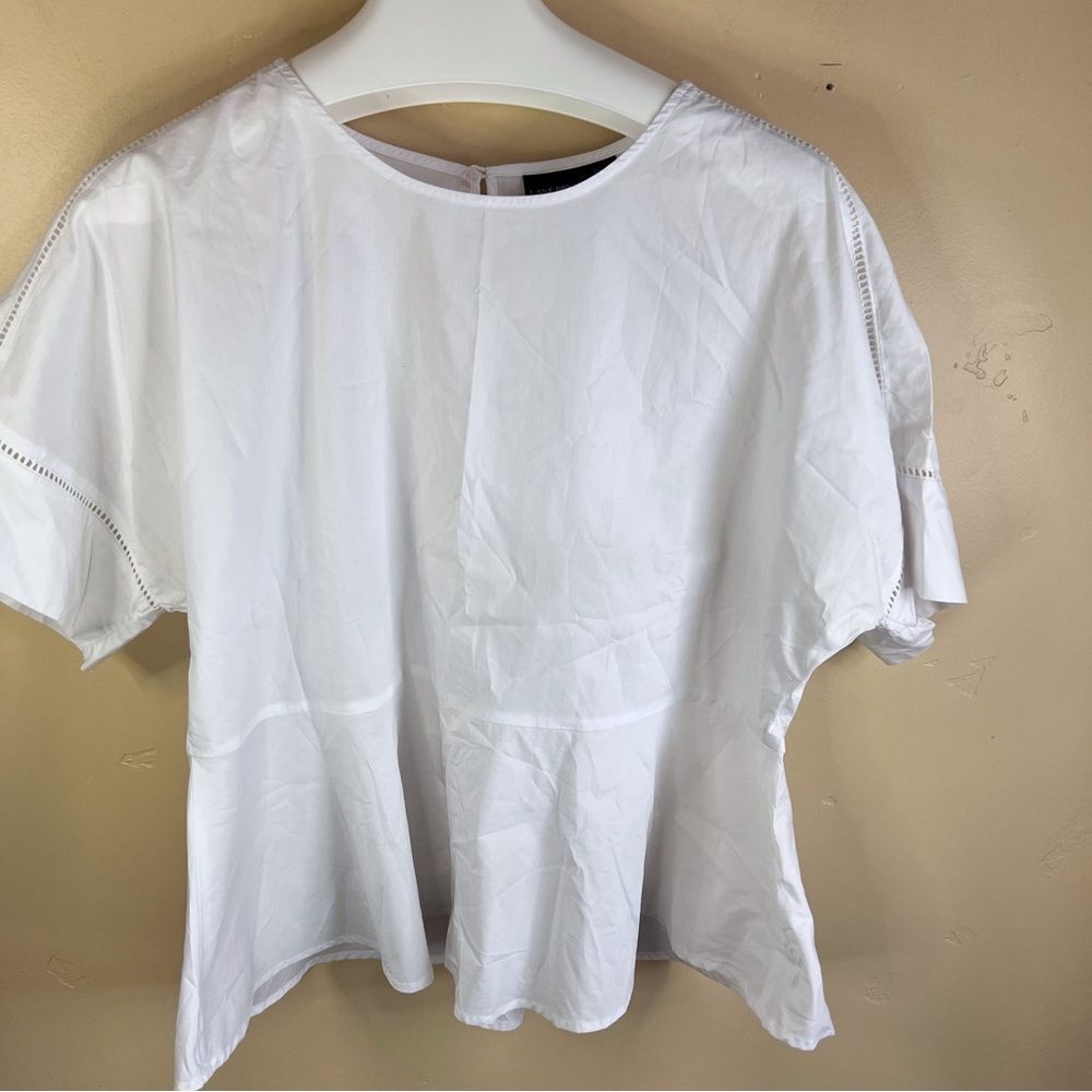 Lane Bryant Womens Size 16 Plus Flare Sleeve‎ Peplum Tope White Eyelet Lace Trim
